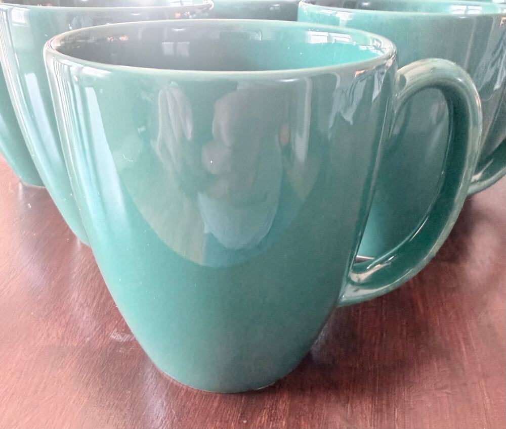Set of 6 Vintage Hunter Green Corelle Stoneware Mugs - Excellent Condition